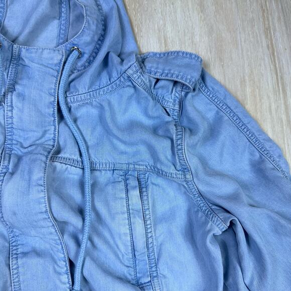 Lorna Jane LJ Black Chambray Denim Casual Outdoor Parka Hooded Jacket Medium - Picture 8 of 16